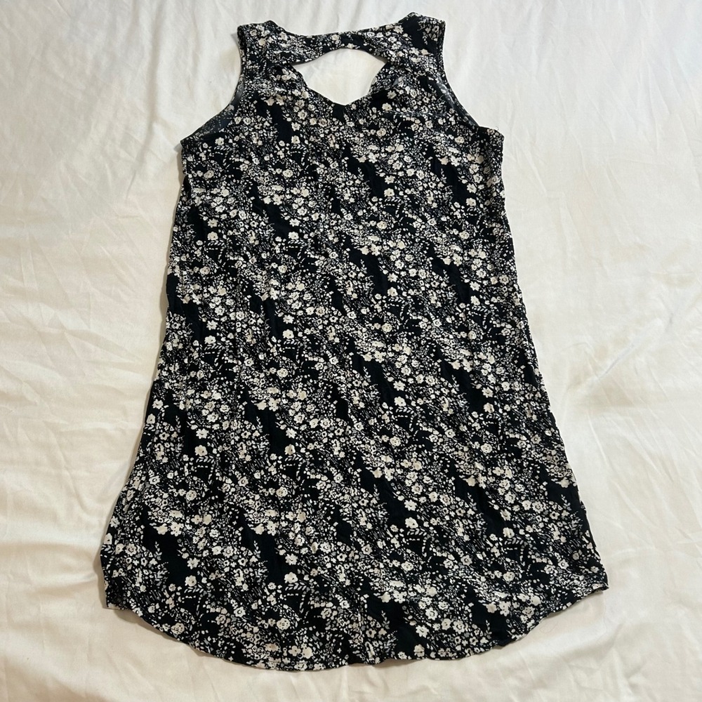 Gap‎ Women Black White Floral Sleeveless Shift Dress Keyhole Back Size Small